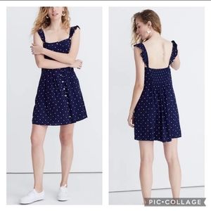 Madewell blue polka dot ruffle strap dress